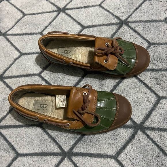 UGG Australia Waterproof Ashdale Green and Brown Leather Duck Shoes - Picture 5 of 11